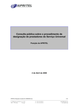 posi&ccedil;&atilde;o da APRITEL sobre Servi&ccedil;o Universal
