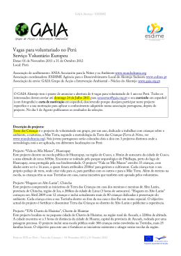 Vagas para voluntariado no Per&uacute; Servi&ccedil;o Volunt&aacute;rio Europeu