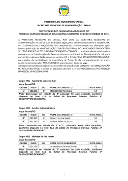 7° Convocação PROCESSO SELETIVO PÚBLICO Nº 003/2013