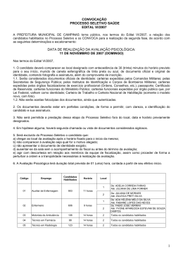 CONVOCAÇÃO PROCESSO SELETIVO SAÚDE EDITAL VI