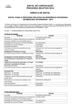 EDITAL DE CONVOCAÇÃO PROCESSO SELETIVO 2014 ERRATA