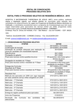 EDITAL DE CONVOCA&Ccedil;&Atilde;O PROCESSO SELETIVO