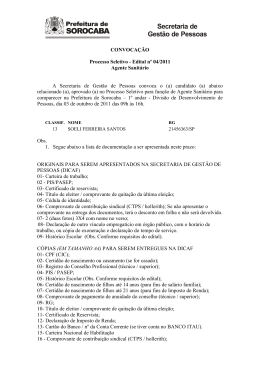 CONVOCAÇÃO Processo Seletivo - Edital nº 04/2011 Agente