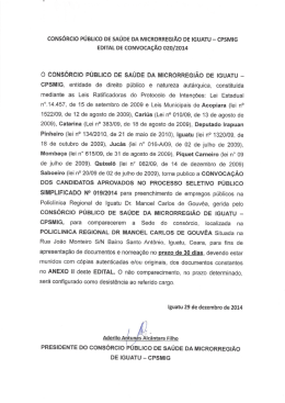 Edital de Convoca&ccedil;&atilde;o Processo Seletivo 019_2014
