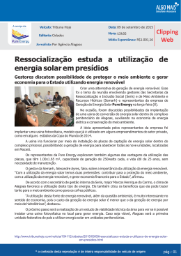 Ressocializa&ccedil;&atilde;o estuda a utiliza&ccedil;&atilde;o de energia solar
