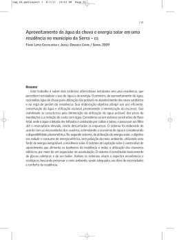 Aproveitamento da &aacute;gua da chuva e energia solar