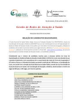 Rela&ccedil;&atilde;o de Candidatos Selecionados - ALUNOS - EAD