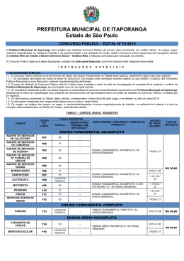 PREFEITURA MUNICIPAL DE ITAPORANGA Estado de S&atilde;o Paulo