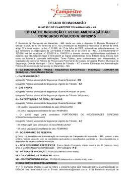EDITAL DE INSCRI&Ccedil;&Atilde;O E REGULAMENTA&Ccedil;&Atilde;O AO