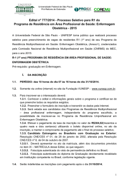 Edital n&ordm; 777/2014 - Processo Seletivo para R1 do