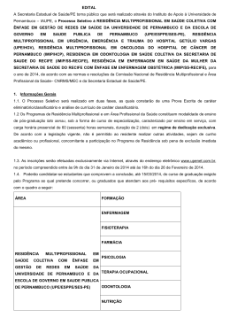 EDITAL A Secretaria Estadual de Saúde/PE torna