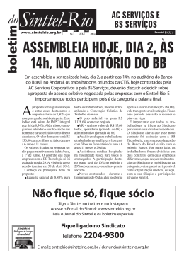 ASSEMBLEIA HOJE, DIA 2, ÀS 14h, NO AUDITÓRIO - Sinttel-Rio