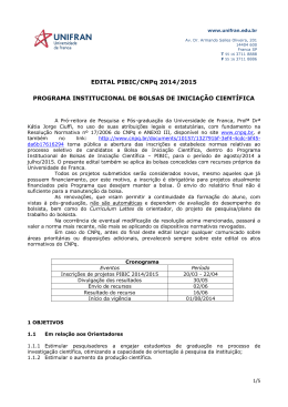 EDITAL PIBIC/CNPq 2014/2015 PROGRAMA INSTITUCIONAL DE