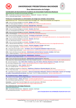 Nomes e e-mails dos Professores Coordenadores de
