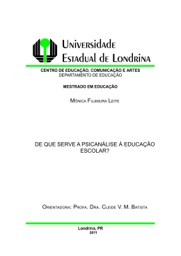 DE QUE SERVE A PSICANÁLISE À EDUCAÇÃO ESCOLAR?