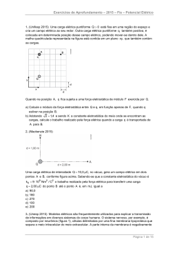 Exerc&iacute;cios de Aprofundamento &ndash; 2015 &ndash; Fis &ndash; Potencial El&eacute;trico
