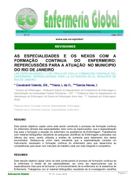 as especialidades e os nexos com a forma&ccedil;&atilde;o continua do enfermeiro