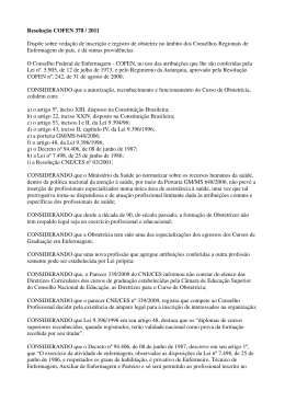 Resolu&ccedil;&atilde;o COFEN 378 / 2011 Disp&otilde;e sobre veda&ccedil;&atilde;o - Coren-RS