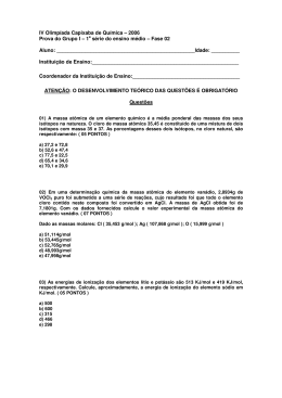 IV Olimp&iacute;ada Capixaba de Qu&iacute;mica &ndash; 2006 Prova do Grupo I