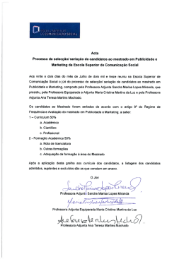 Processo de selecção! seriação de candidatos ao mestrado em