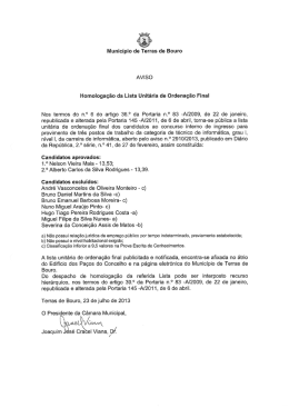 Homologação da Lista Unitária de Ordenação Final