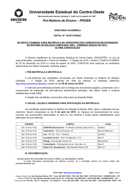 Edital n&ordm; 15/2015 &ndash; Dirac &ndash; De sexta chamada para matr&iacute;cula na
