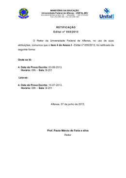 RETIFICAÇÃO Edital nº 055/2013 O Reitor da - Unifal-MG