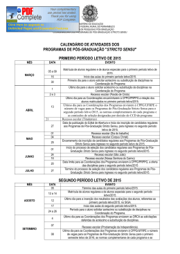 calendário de atividades dos programas de pós-graduação