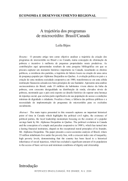 A trajet&oacute;ria dos programas de microcr&eacute;dito: Brasil/Canad&aacute; Introdu&ccedil;&atilde;o