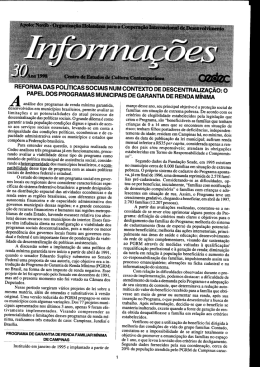 papel dos programas municipais de garantia de renda mínima