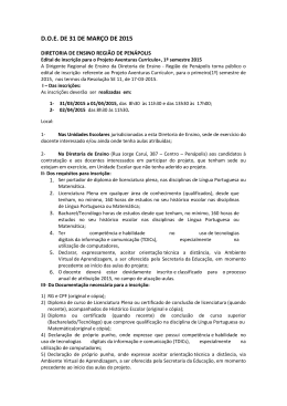 Edital de inscrição para o Projeto Aventuras Currículo + 1º semestre
