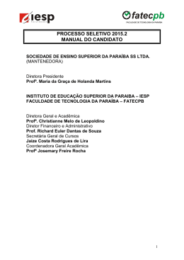 PROCESSO SELETIVO 2015.2 MANUAL DO CANDIDATO