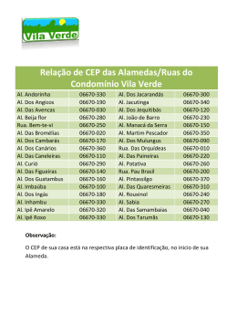 Relação de CEP das Alamedas/Ruas do Condomínio Vila Verde