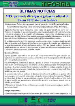 MEC promete divulgar o gabarito oficial do Enem 2012 até quarta