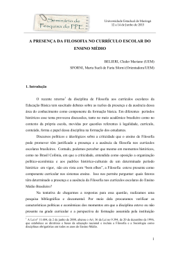 a presen&ccedil;a da filosofia no curr&iacute;culo escolar do ensino m&eacute;dio
