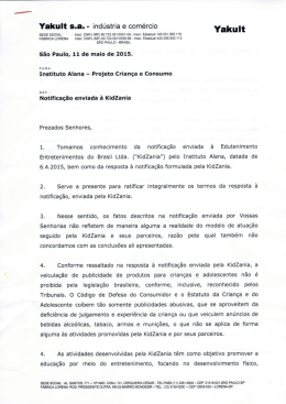 Resposta enviada pela empresa Yakult ao