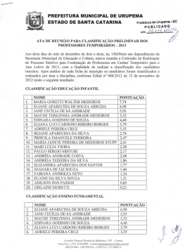 Classifica&ccedil;&atilde;o preliminar dos professores tempor&aacute;rios 2013