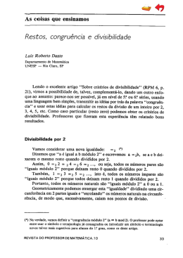 Restos, congru&eacute;ncia e divis&iacute;b&iacute;/&iexcl;dade