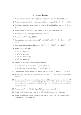 4a Lista de ´Algebra I 1. A que número entre 0 e 6 é congruente