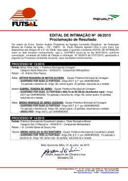 EDITAL DE INTIMAÇÃO Nº 08/2015 Proclamação de