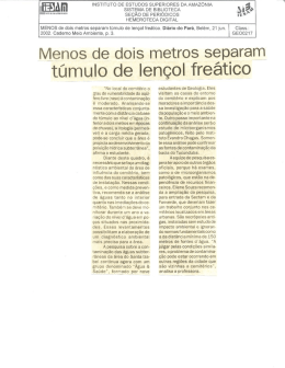 21/06/2002 - Menos de 2 metros separam t&uacute;mulo do len&ccedil;ol fre&aacute;tico