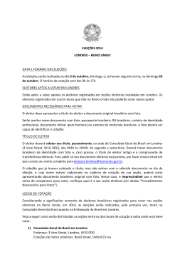 ELEI&Ccedil;&Otilde;ES 2014 LONDRES &ndash; REINO UNIDO DATA E HOR&Aacute;RIO