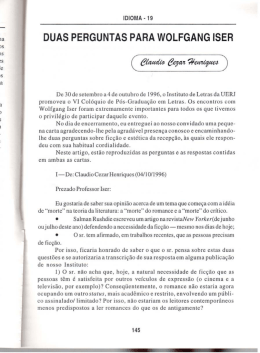 Duas Perguntas para Wolfgang Iser