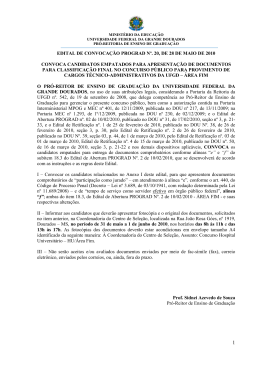 EDITAL DE CONVOCA&Ccedil;&Atilde;O PROGRAD N&ordm;. 20, DE 28 DE
