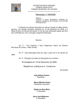 Regime Interno Nº 094/2008 - Câmara Municipal de Colniza