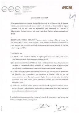 Protocolo entre a CNE e a INCM - Comissão Nacional de Eleições