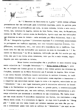 No " I Encontro de Escritores de Angola " entre outras alíneas
