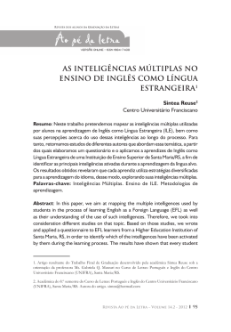 as intelig&ecirc;ncias m&uacute;ltiplas no ensino de ingl&ecirc;s como l&iacute;ngua