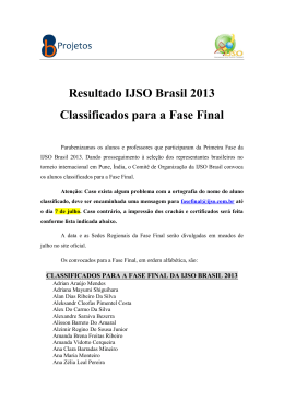 Resultado IJSO Brasil 2013 Classificados para a Fase Final