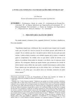 A Tutela da Confian&ccedil;a nas negocia&ccedil;&otilde;es pr&eacute;